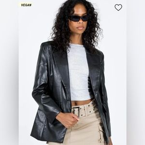 Princess Polly Jocelyn Faux Leather Blazer Black Size XS/S